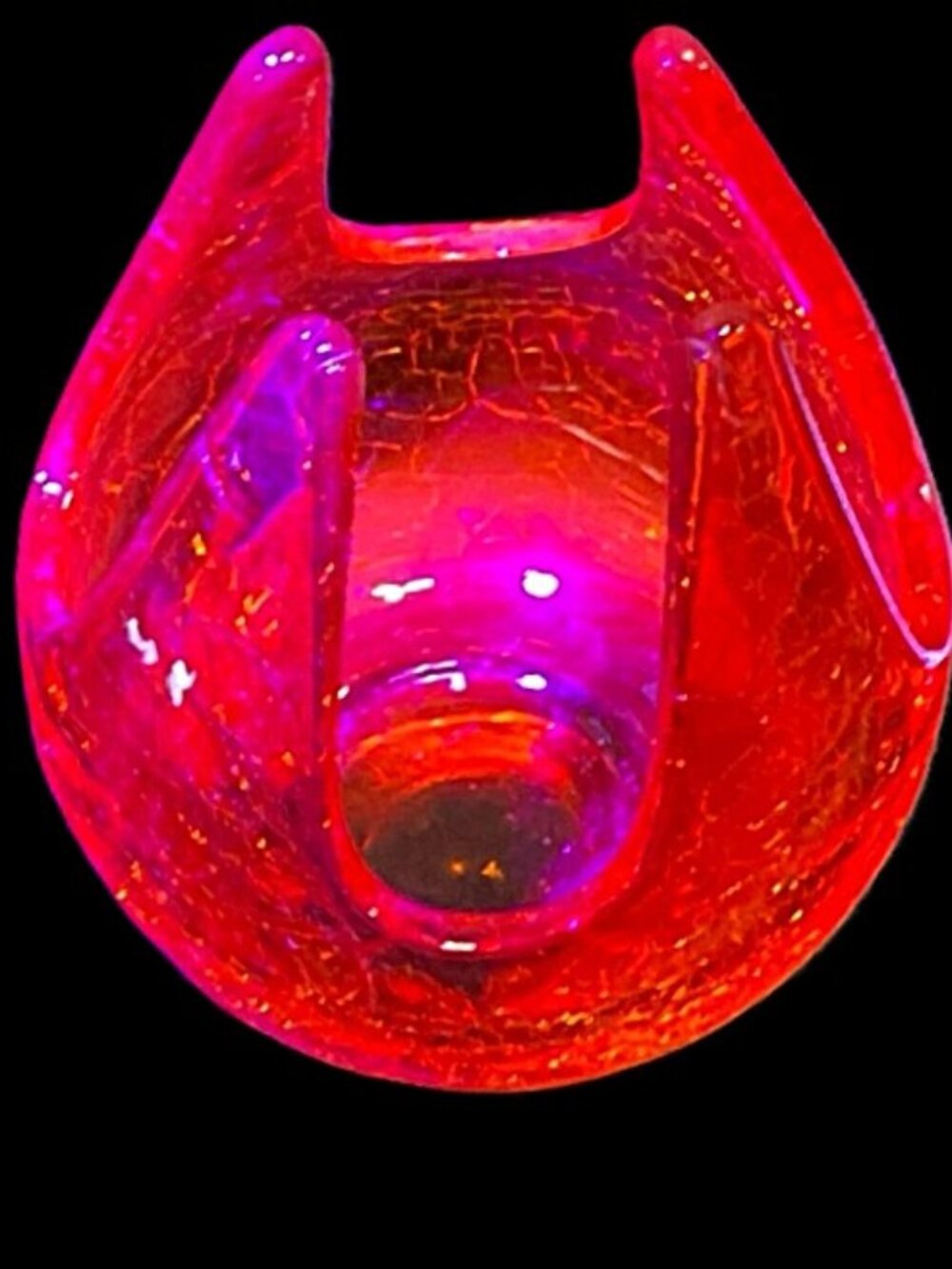 Viking Art Glass Epic Crackle Patio Light Persimmon UV Cadmium Glow MCM Vintage